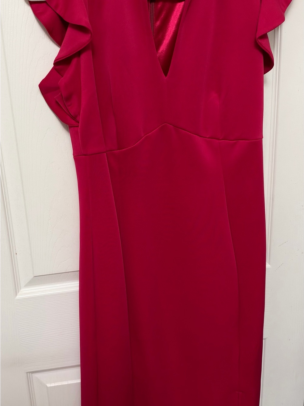 New York & Company Stretch Pink/Fuchsia Ruffle Sleeve Midi Dress – Size M